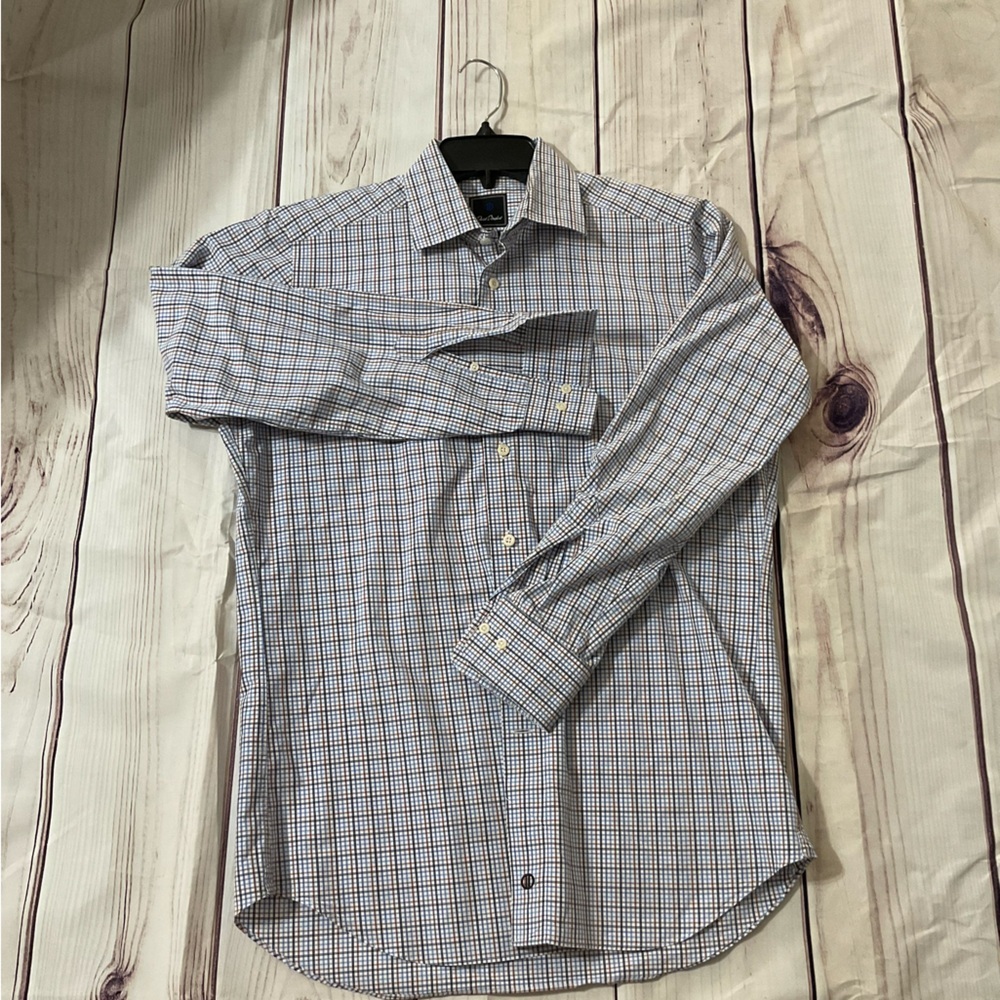 David Donahue Mens Checkered Button-Down Cotton Size 16 Business Casual Preppy